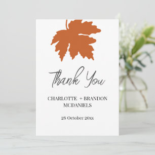 Orange Autumn Maple Leaf Wedding Thank You Card