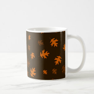 Orange Autumn Oak Leaves Against Dark Brown Coffee Mug