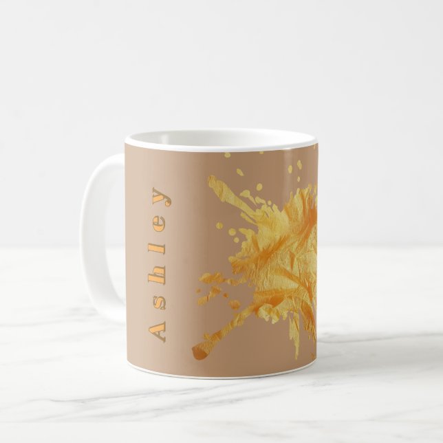 Orange Autumn Paper Texture Monogram Mug (Front Left)