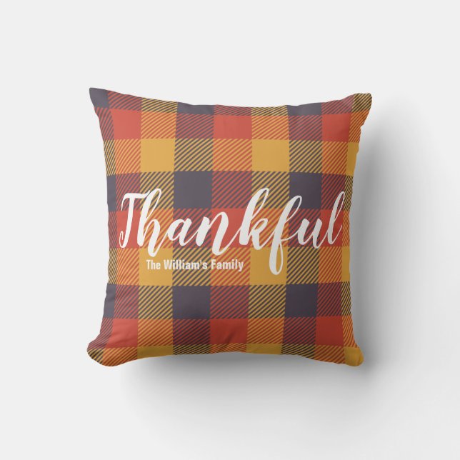 Orange Autumn Plaid Tartan Rustic Farmhouse Fall Cushion (Front)