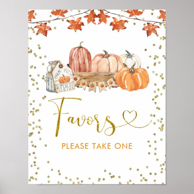 Orange Autumn Pumpkin Patch Birthday Favours Sign (Front)