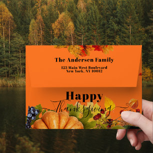Orange Autumn Pumpkin Thanksgiving Return Address Envelope