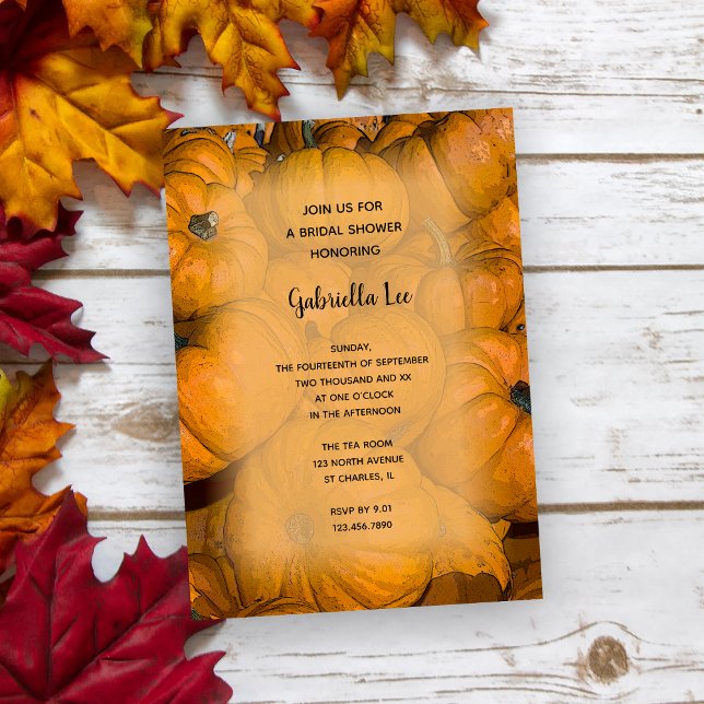 Orange Autumn Pumpkins Bridal Shower Invitation (Creator Uploaded)