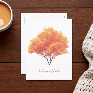 Orange Autumn Tree Modern Watercolor Holiday Postcard