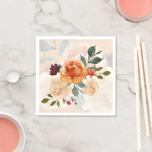 Orange autumn watercolor floral  napkin