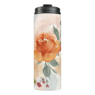 Orange autumn watercolor floral thermal tumbler