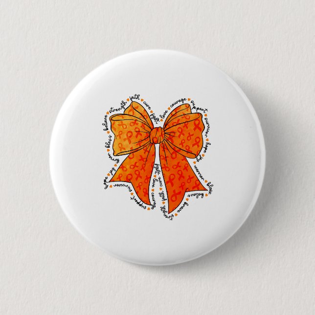 Orange Awareness Bow Supporting Multiple Sclerosis 6 Cm Round Badge (Front)