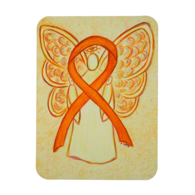 Orange Awareness Ribbon Angel Art Magnet (Vertical)