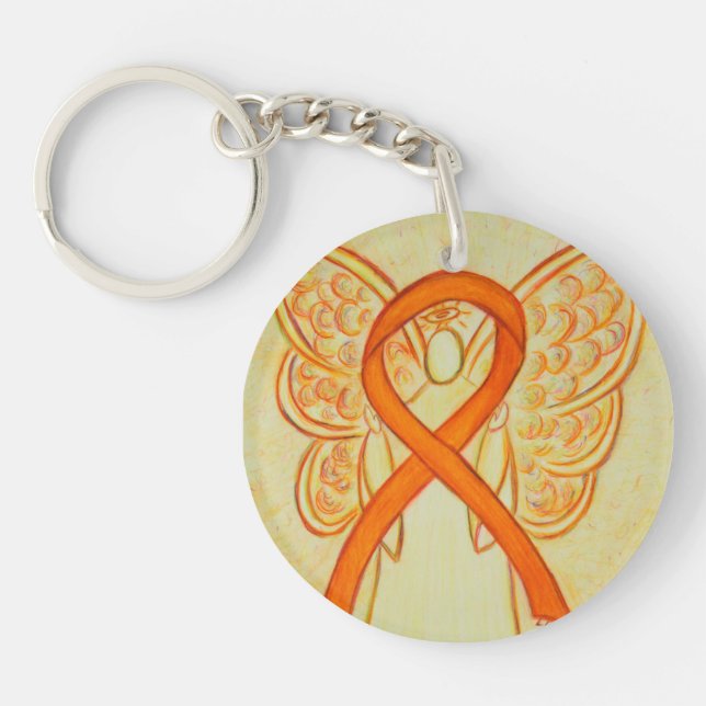 Orange Awareness Ribbon Angel Customised Key chain (Front)