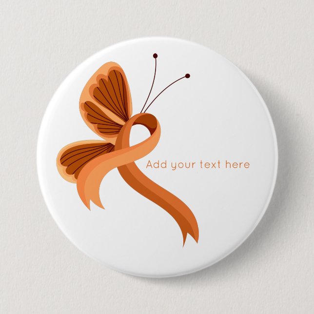 Orange Awareness Ribbon Butterfly  Button (Front)