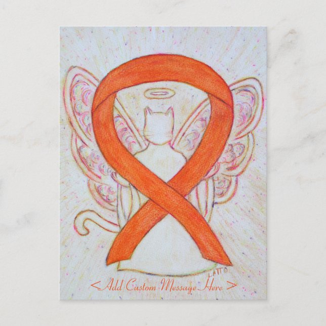 Orange Awareness Ribbon Cat Angel Custom Postcard (Front)