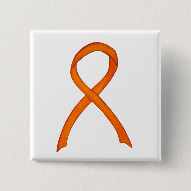 Orange Awareness Ribbon Custom Art Pins (Front)