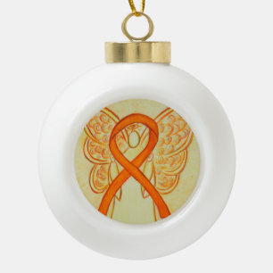 Orange Awareness Ribbon Guardian Angel Ornaments