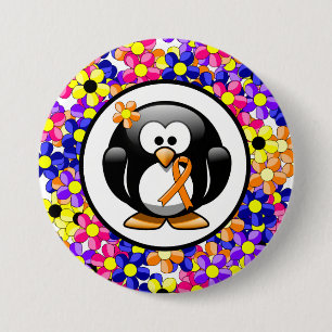 Orange Awareness Ribbon Penguin 7.5 Cm Round Badge
