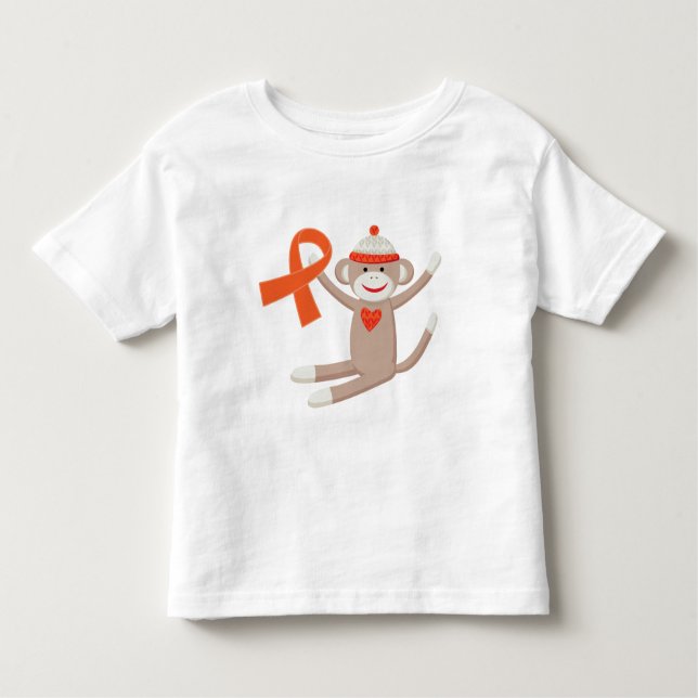 Orange Awareness Ribbon Sock Monkey Toddler T-Shirt (Front)