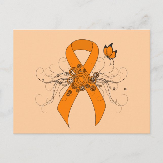 Orange Awareness Ribbon with Butterfly Postcard (Front)