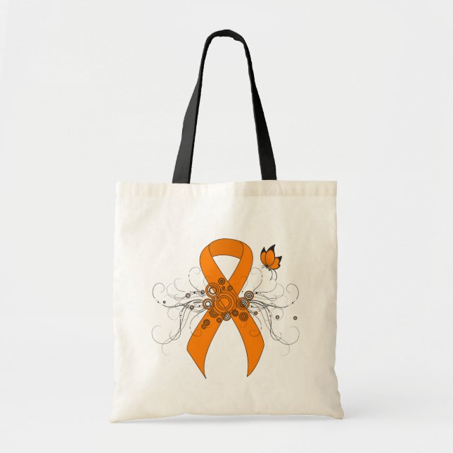 Orange Awareness Ribbon with Butterfly Tote Bag (Front)