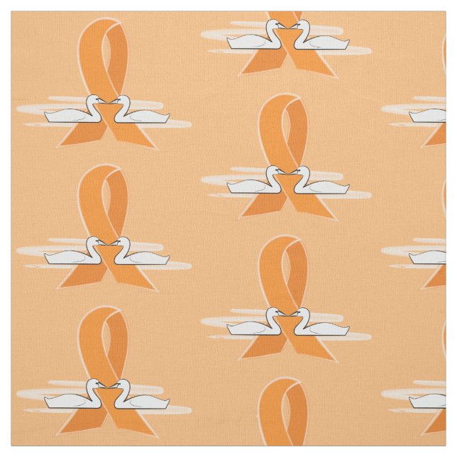 Orange Awareness Ribbon with Swans Fabric (Swatch)