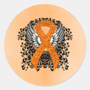 Orange Awareness Ribbon with Wings Classic Round Sticker