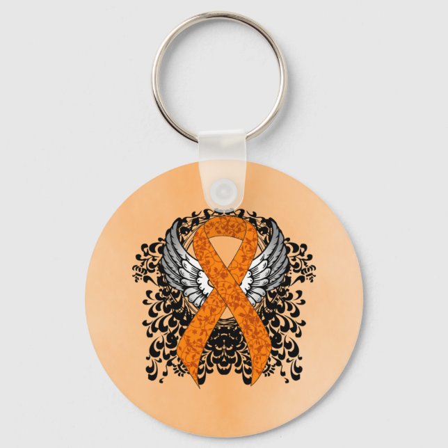 Orange Awareness Ribbon with Wings Key Ring (Front)