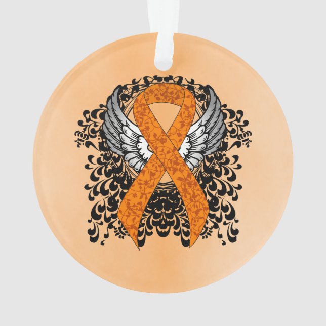 Orange Awareness Ribbon with Wings Ornament (Back)