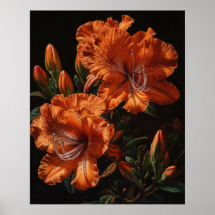 Orange Azalea Flowers Art Print Poster