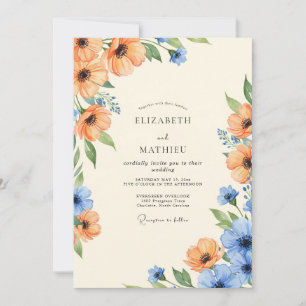Orange Azure Ethereal Botanical Wedding Invitation