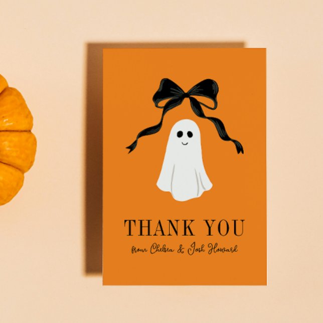 Orange Baby Boo Ghost Halloween Thank You Card (orange halloween baby shower thank you card for the little boo that's almost due with a ghost)