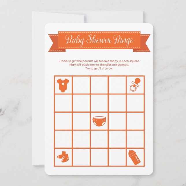 Orange Baby Shower Bingo Game Double Sided Invitation (Back)