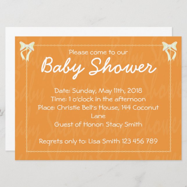 Orange Baby shower invitation (Front/Back)