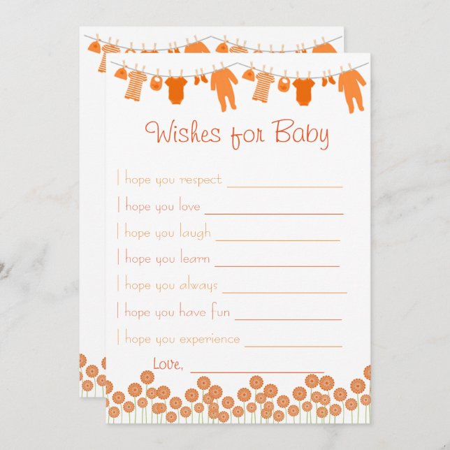 Orange Baby Shower Wishes For Baby Game Invitation (Front/Back)