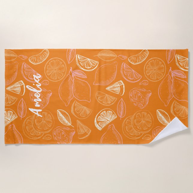 Orange Bachelorette weekend  Bridesmaid Lemon Beach Towel (Front)