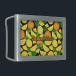 Orange Background Belt Buckle<br><div class="desc">Orange slices and leaves. Seamless pattern. Custom background colour. Custom text.</div>