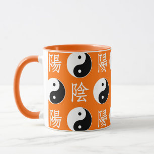 Orange Background Chinese Yinyang Pattern Mug