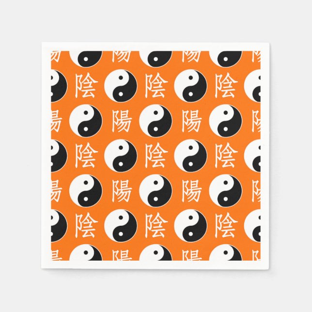 Orange Background Chinese Yinyang Pattern Napkin (Front)