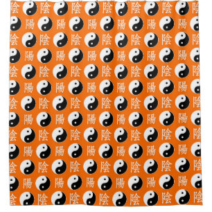 Orange Background Chinese Yinyang Pattern Shower Curtain
