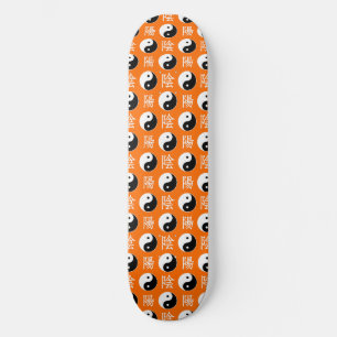Orange Background Chinese Yinyang Pattern Skateboard