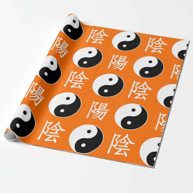 Orange Background Chinese Yinyang Pattern Wrapping Paper (Unrolled)