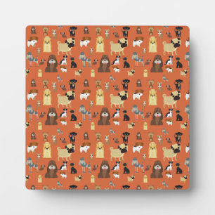 orange background dogs pattern. plaque