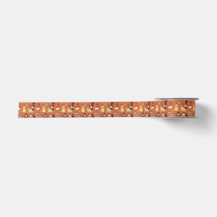 orange background dogs pattern. satin ribbon