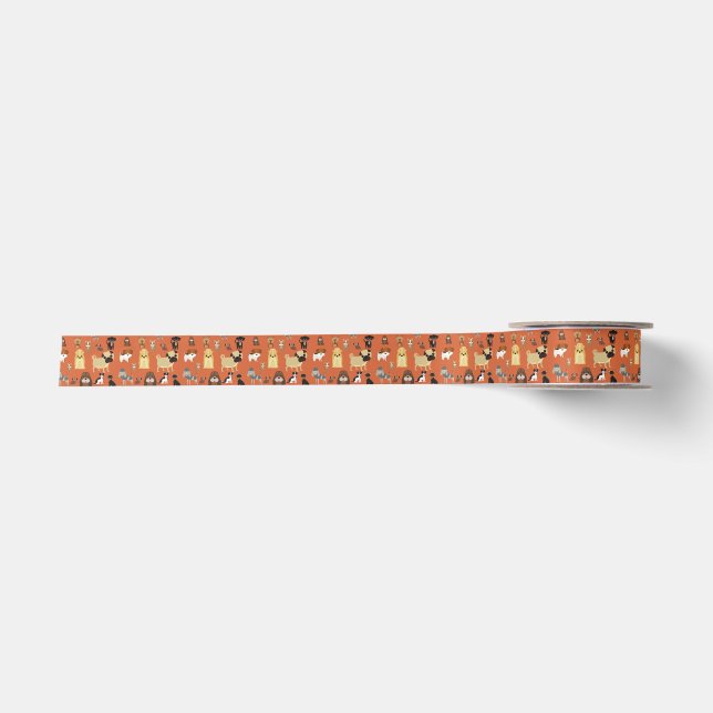orange background dogs pattern. satin ribbon (Front)