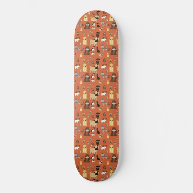 orange background dogs pattern. skateboard (Front)