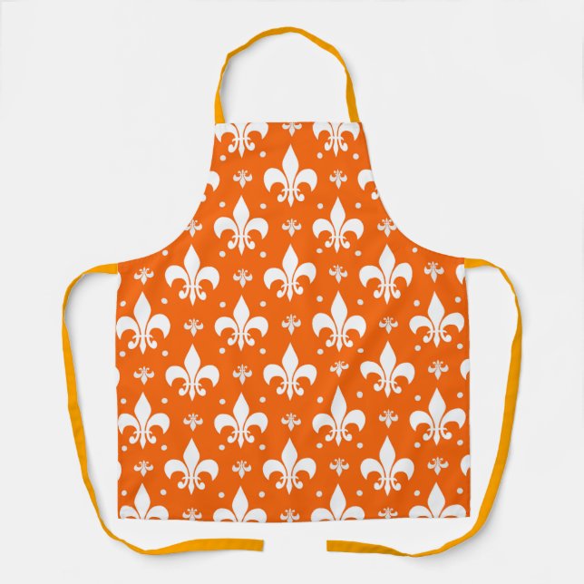 Orange Background Fleur-de-lis Pattern Design  Apron (Front)