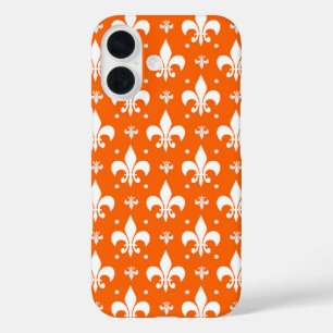 Orange Background Fleur-de-lis Pattern Design iPhone 16 Case