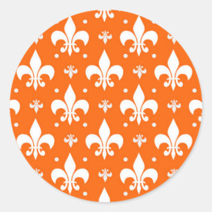 Orange Background Fleur-de-lis Pattern Design Classic Round Sticker