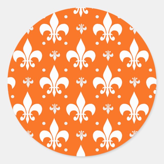 Orange Background Fleur-de-lis Pattern Design  Classic Round Sticker (Front)