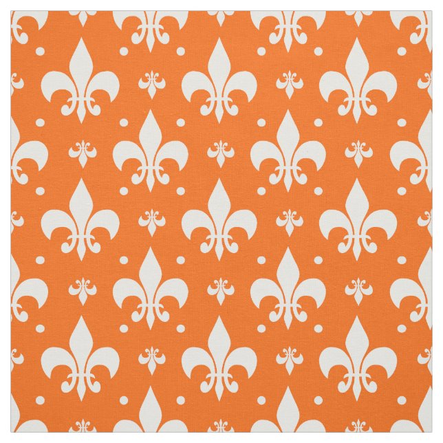 Orange Background Fleur-de-lis Pattern Design  Fabric (Swatch)