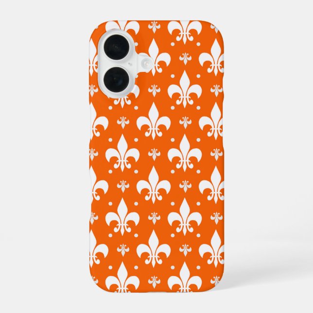 Orange Background Fleur-de-lis Pattern Design  iPhone 16 Case (Back)