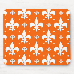 Orange Background Fleur-de-lis Pattern Design Mouse Pad