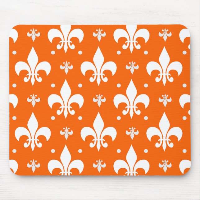 Orange Background Fleur-de-lis Pattern Design  Mouse Pad (Front)